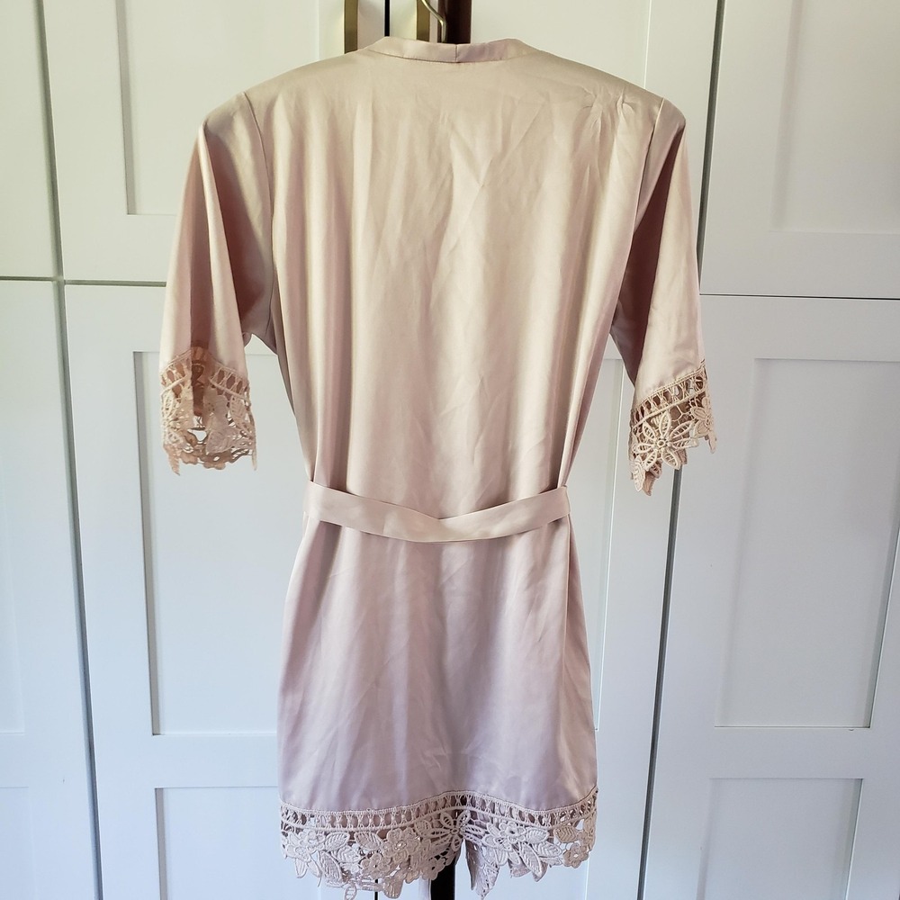 Satin Kimono Robe Girls Large Pink Lace Trim Belted Bridal Lounge Sleepwear‎ - Picture 4 of 4